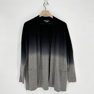 Vince Wool Cashmere Ombre Open Cardigan Relaxed Oversized Black Gray Women's S